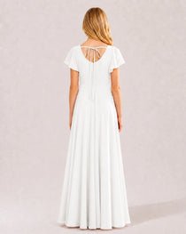 Dideyttawl Chiffon Junior Bridesmaid Dress with Flutter Sleeves