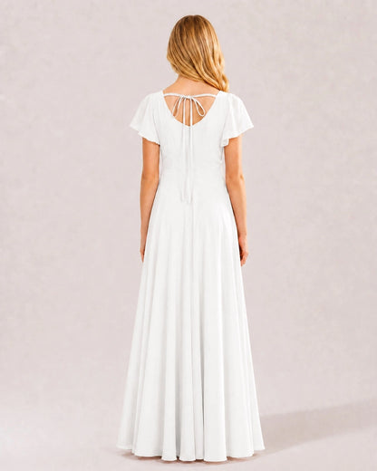 Ivory Chiffon A-line Junior Bridesmaid Dress Back View