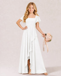 Dideyttawl Chiffon Junior Bridesmaid Dress with Flutter Sleeves