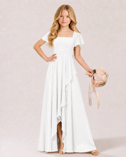 Ivory Chiffon A-line Junior Bridesmaid Dress Front View