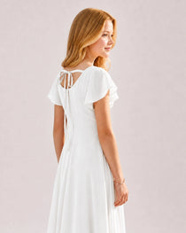 Dideyttawl Chiffon Junior Bridesmaid Dress with Flutter Sleeves