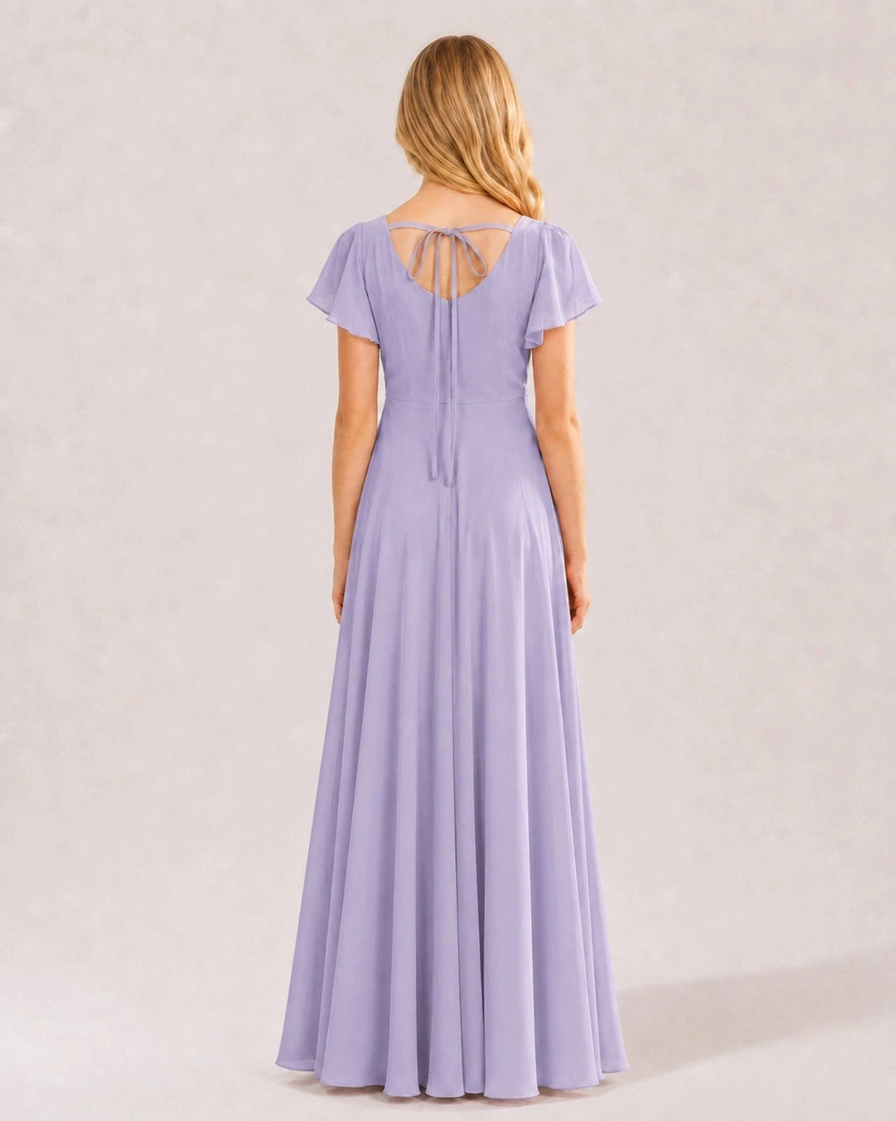 Lavender Chiffon A-line Junior Bridesmaid Dress Back View