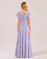 Lavender Chiffon A-line Junior Bridesmaid Dress Back View