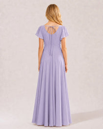 Dideyttawl Chiffon Junior Bridesmaid Dress with Flutter Sleeves