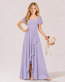 Dideyttawl Chiffon Junior Bridesmaid Dress with Flutter Sleeves
