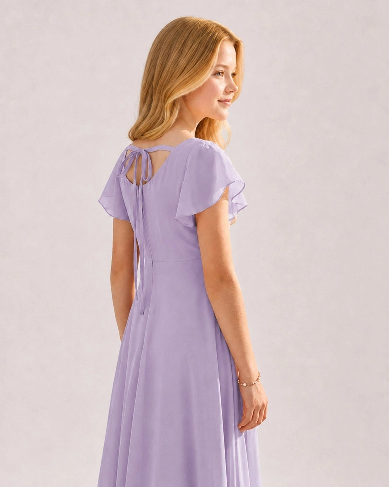 Dideyttawl Chiffon Junior Bridesmaid Dress with Flutter Sleeves