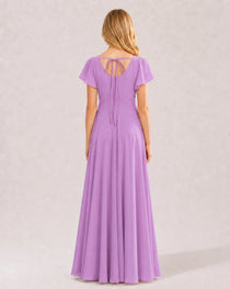 Dideyttawl Chiffon Junior Bridesmaid Dress with Flutter Sleeves