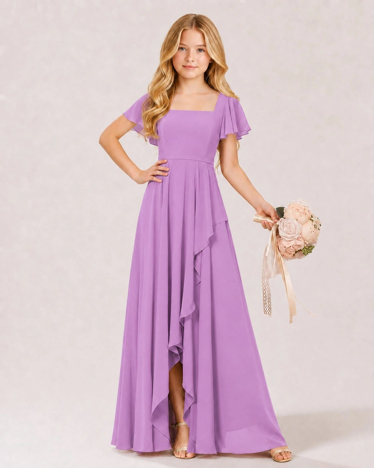 Lilac Chiffon A-line Junior Bridesmaid Dress Front View