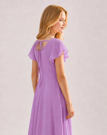 Dideyttawl Chiffon Junior Bridesmaid Dress with Flutter Sleeves