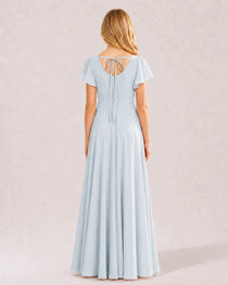 Dideyttawl Chiffon Junior Bridesmaid Dress with Flutter Sleeves