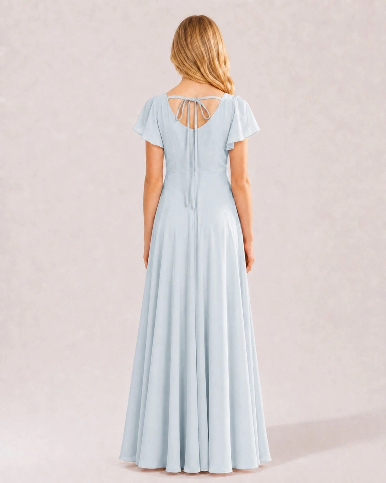Dideyttawl Chiffon Junior Bridesmaid Dress with Flutter Sleeves