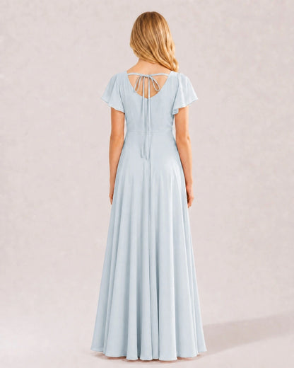 Mist Chiffon A-line Junior Bridesmaid Dress Back View