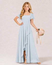 Dideyttawl Chiffon Junior Bridesmaid Dress with Flutter Sleeves