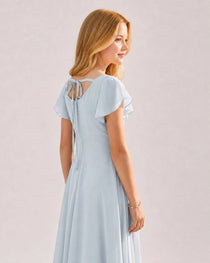 Dideyttawl Chiffon Junior Bridesmaid Dress with Flutter Sleeves