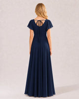 Navy Blue Chiffon A-line Junior Bridesmaid Dress Back View