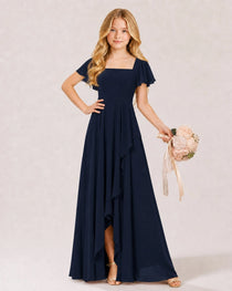 Dideyttawl Chiffon Junior Bridesmaid Dress with Flutter Sleeves
