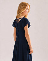 Navy Blue Chiffon A-line Junior Bridesmaid Dress Side View