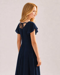 Dideyttawl Chiffon Junior Bridesmaid Dress with Flutter Sleeves