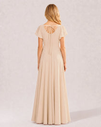 Dideyttawl Chiffon Junior Bridesmaid Dress with Flutter Sleeves