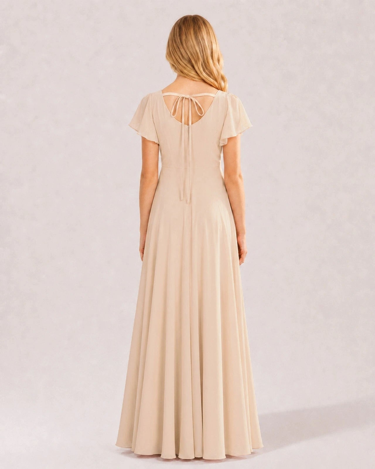 Dideyttawl Chiffon Junior Bridesmaid Dress with Flutter Sleeves