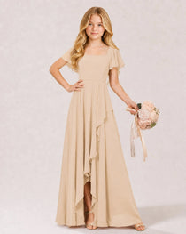 Dideyttawl Chiffon Junior Bridesmaid Dress with Flutter Sleeves
