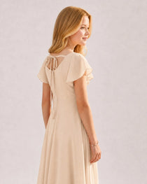 Dideyttawl Chiffon Junior Bridesmaid Dress with Flutter Sleeves