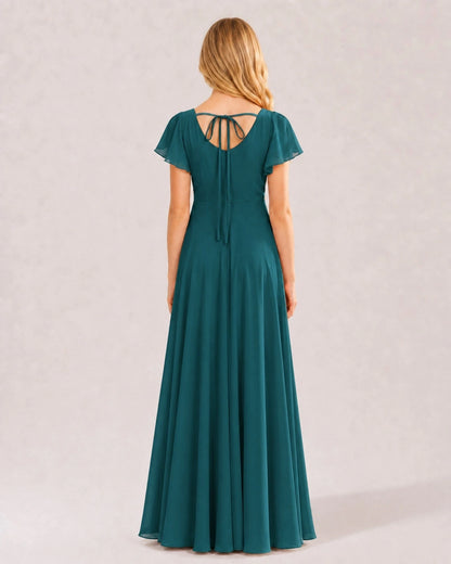 Peacock Chiffon A-line Junior Bridesmaid Dress Back View
