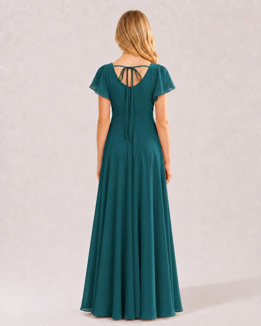 Peacock Chiffon A-line Junior Bridesmaid Dress Back View