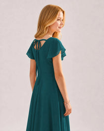 Dideyttawl Chiffon Junior Bridesmaid Dress with Flutter Sleeves
