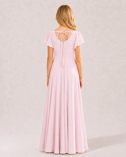 Pink Chiffon A-line Junior Bridesmaid Dress Back View
