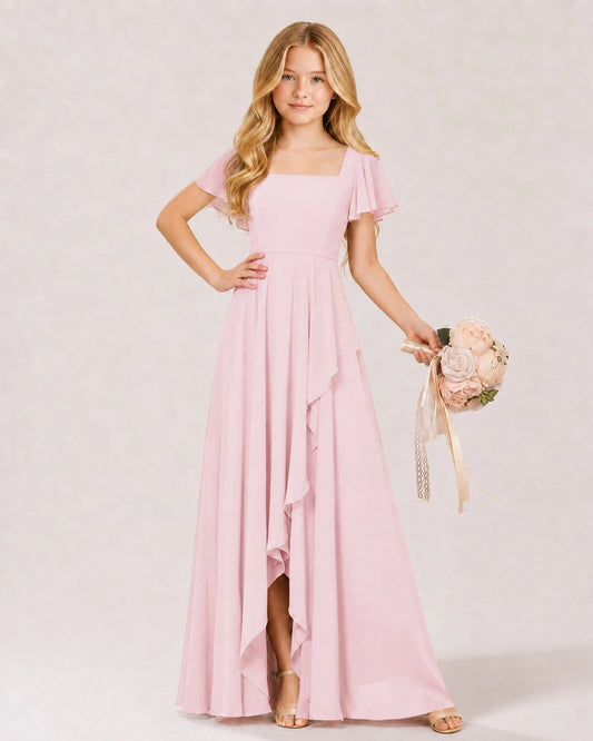 Pink Chiffon A-line Junior Bridesmaid Dress Front View