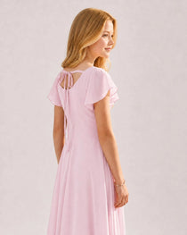 Dideyttawl Chiffon Junior Bridesmaid Dress with Flutter Sleeves