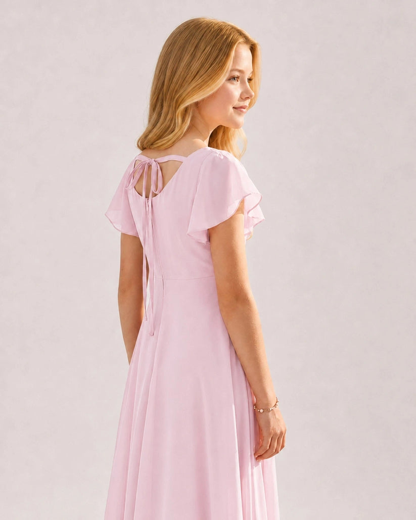 Pink Chiffon A-line Junior Bridesmaid Dress Side View