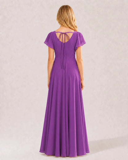 Purple Chiffon A-line Junior Bridesmaid Dress Back View