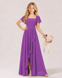 Dideyttawl Chiffon Junior Bridesmaid Dress with Flutter Sleeves