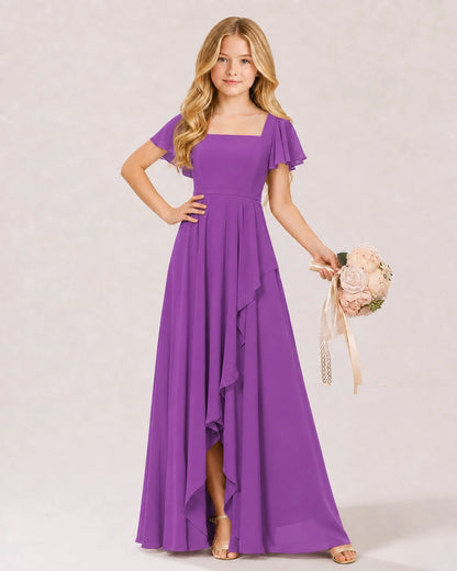 Purple Chiffon A-line Junior Bridesmaid Dress Front View