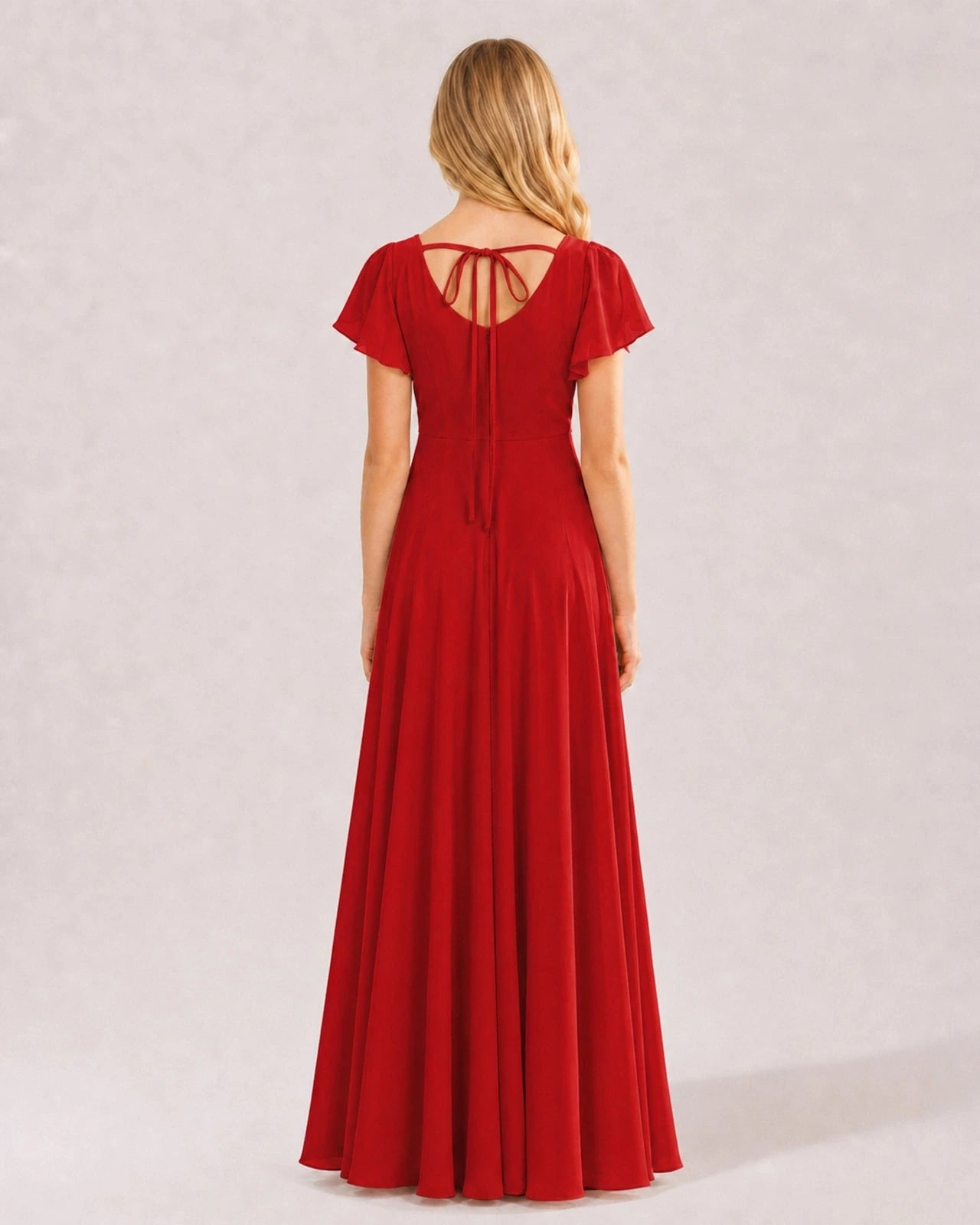 Red Chiffon A-line Junior Bridesmaid Dress Back View