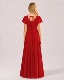 Dideyttawl Chiffon Junior Bridesmaid Dress with Flutter Sleeves