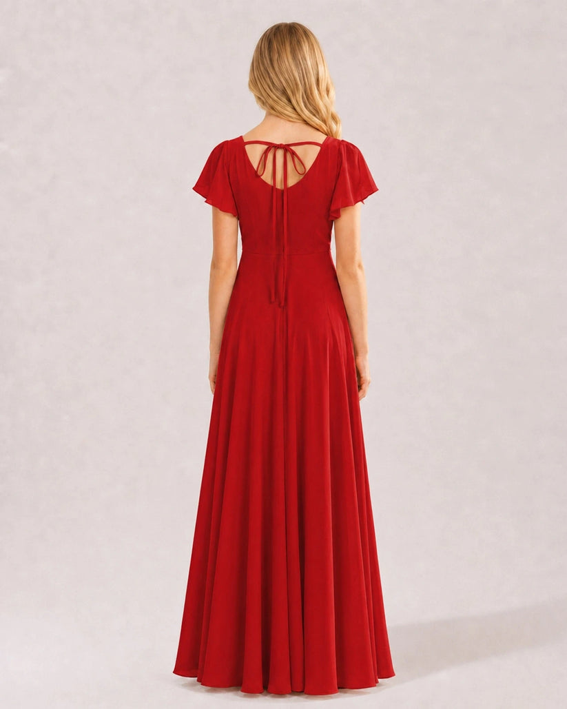 Red Chiffon A-line Junior Bridesmaid Dress Back View