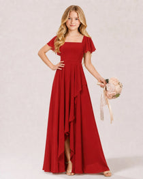 Dideyttawl Chiffon Junior Bridesmaid Dress with Flutter Sleeves