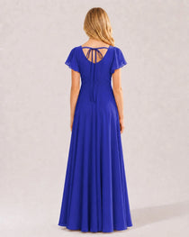Dideyttawl Chiffon Junior Bridesmaid Dress with Flutter Sleeves