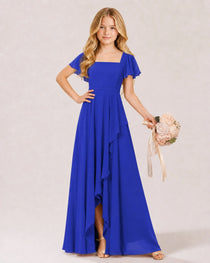 Dideyttawl Chiffon Junior Bridesmaid Dress with Flutter Sleeves