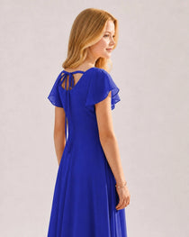 Dideyttawl Chiffon Junior Bridesmaid Dress with Flutter Sleeves