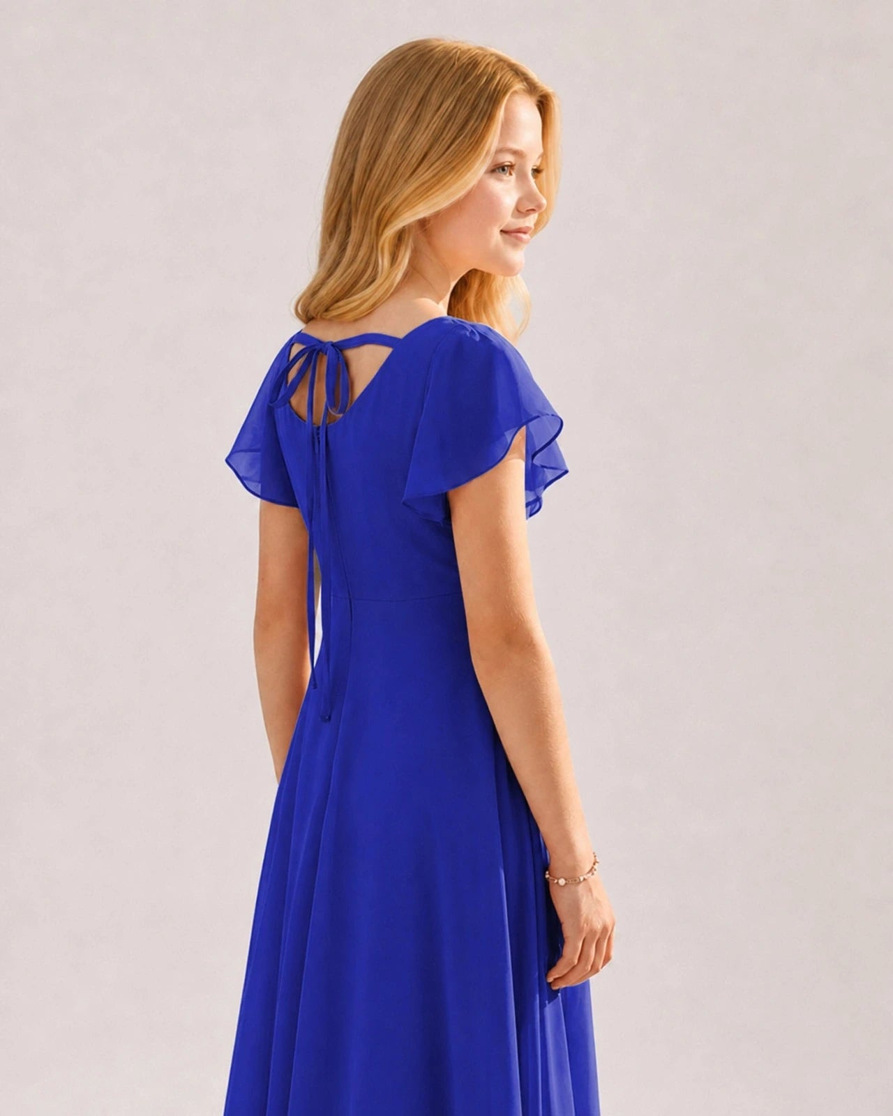 Dideyttawl Chiffon Junior Bridesmaid Dress with Flutter Sleeves