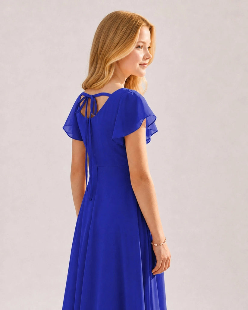 Royal Blue Chiffon A-line Junior Bridesmaid Dress Side View