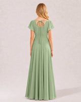 Sage Green Chiffon A-line Junior Bridesmaid Dress Back View