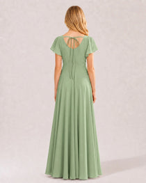 Dideyttawl Chiffon Junior Bridesmaid Dress with Flutter Sleeves