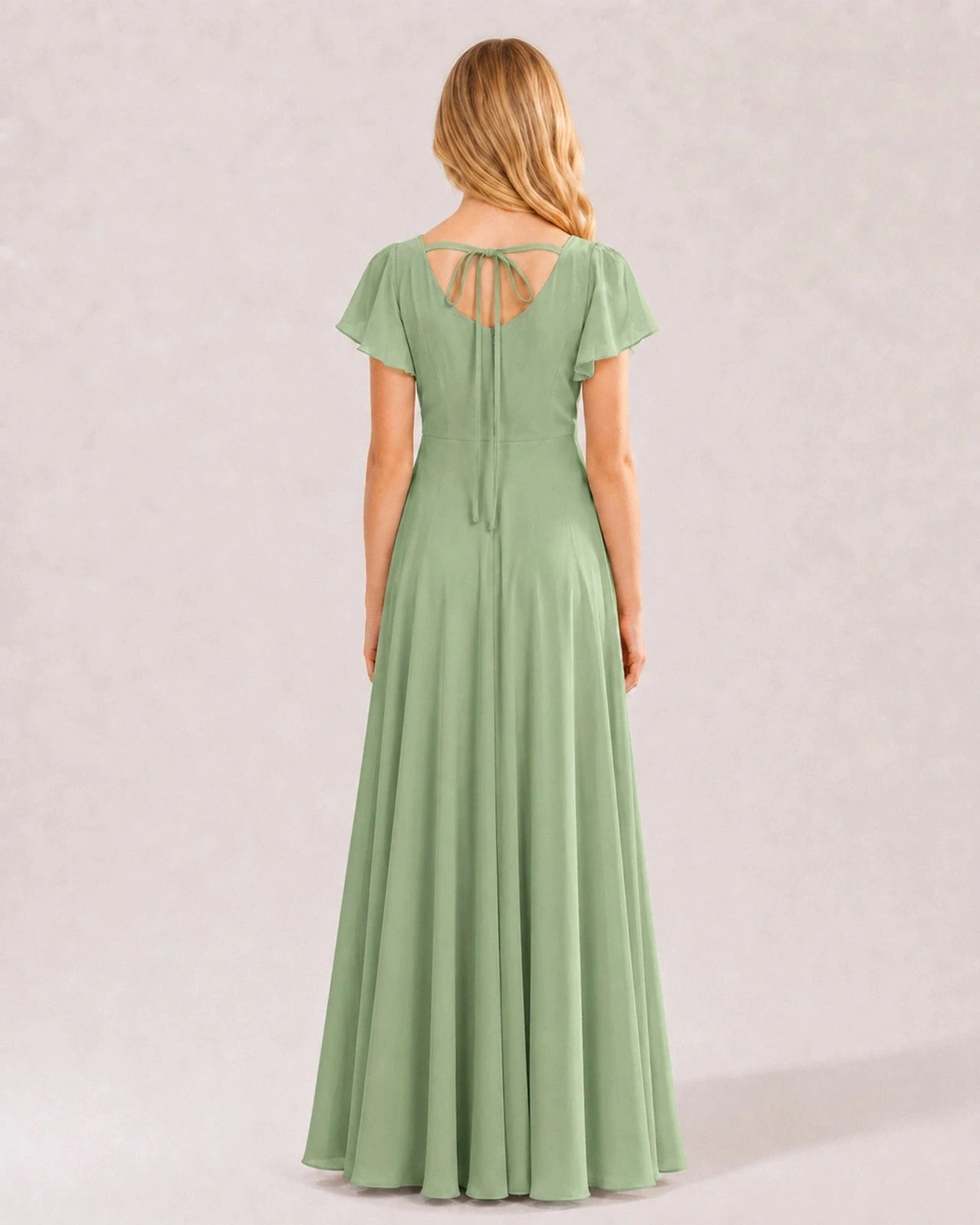 Dideyttawl Chiffon Junior Bridesmaid Dress with Flutter Sleeves