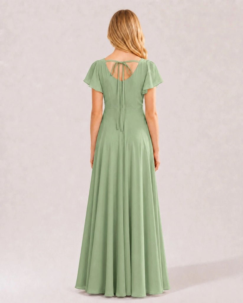 Sage Green Chiffon A-line Junior Bridesmaid Dress Back View