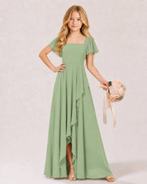 Dideyttawl Chiffon Junior Bridesmaid Dress with Flutter Sleeves